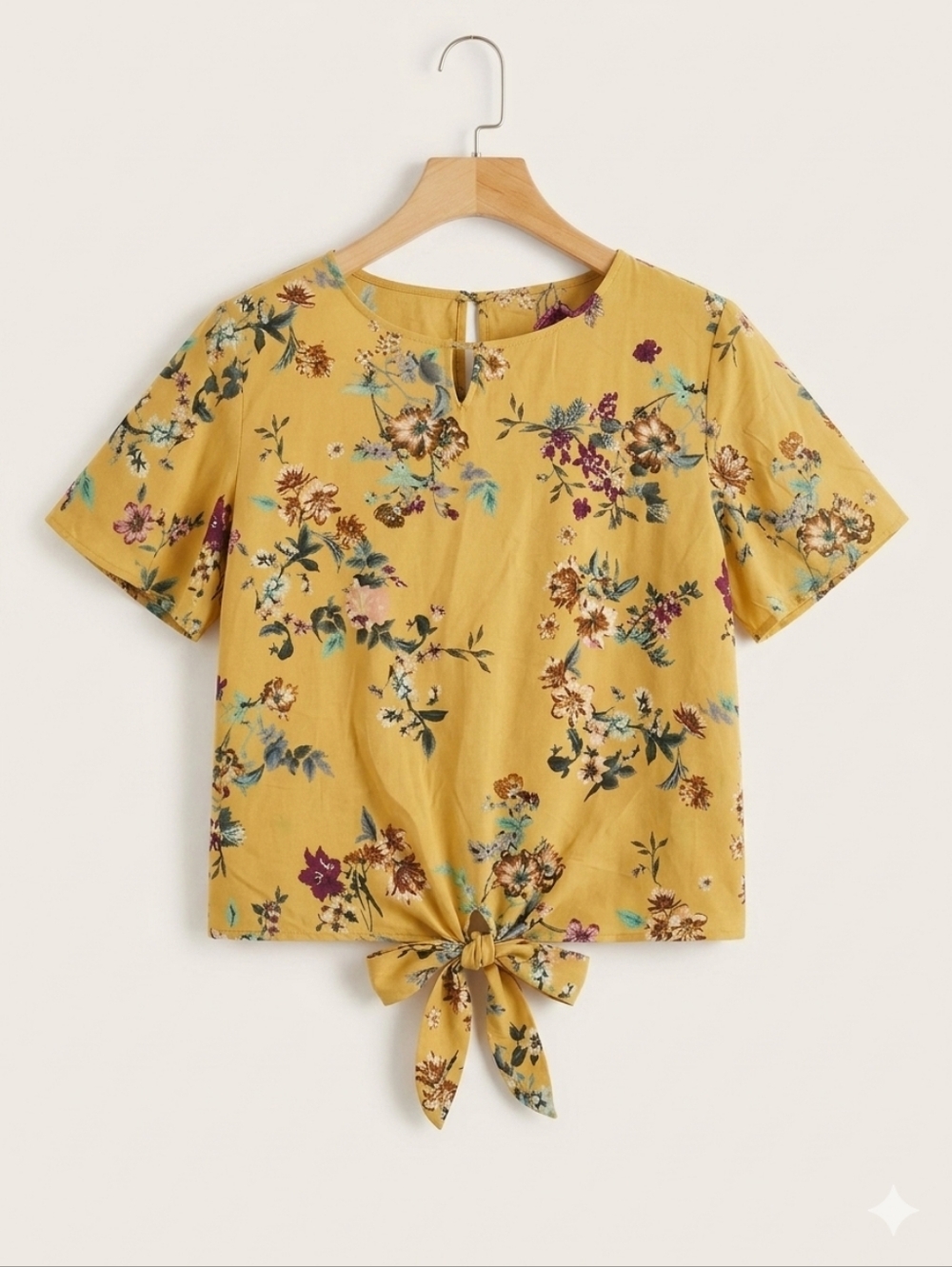 New Socialite Floral Flutter Sleeve Knot Front Blouse XL